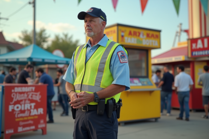 Agent de sécurité vigilant à l'entrée de la foire de Fresno