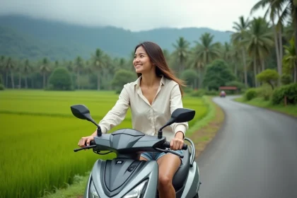 Femme en scooter dans la campagne balinaise
