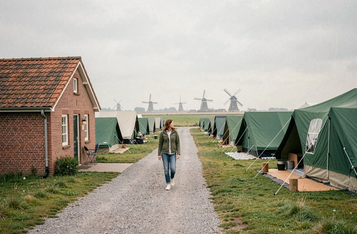 Camping Domaine de La Pinède à Étaples avec chalets en bois dans une forêt de pins
