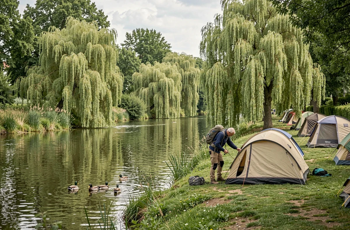 Camping Les Résidences La Becque à Warhem avec tentes et paysage flamand typique