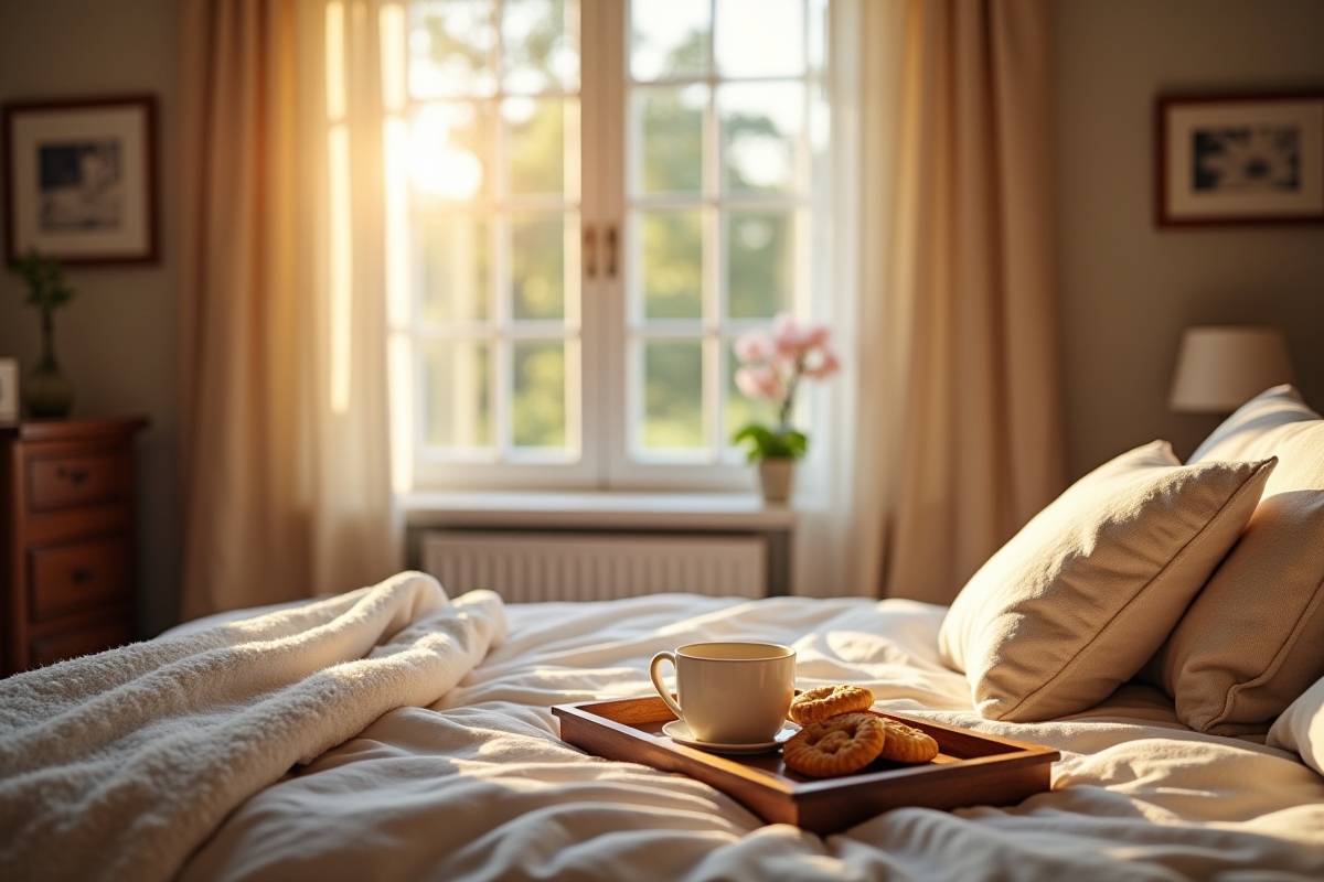 Chambre d'hôte chaleureuse avec lumière du matin
