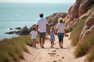 Famille multigenerational sur la côte rose de Bretagne