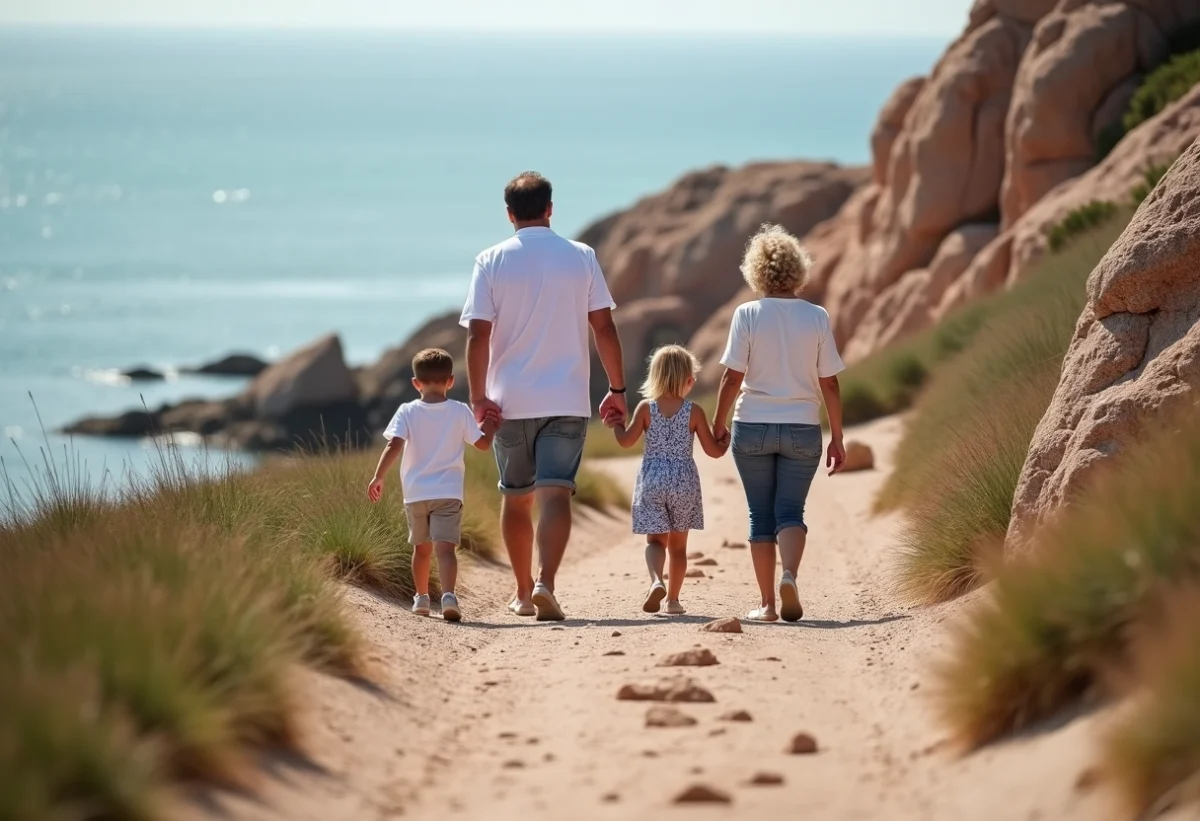 Famille multigenerational sur la côte rose de Bretagne