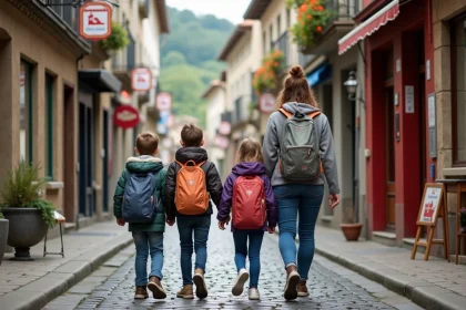 Famille de quatre &agrave; Dancharia regardant des p&acirc;tisseries