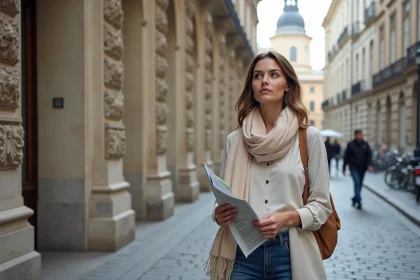 Femme admirant l'architecture viennoise dans la rue