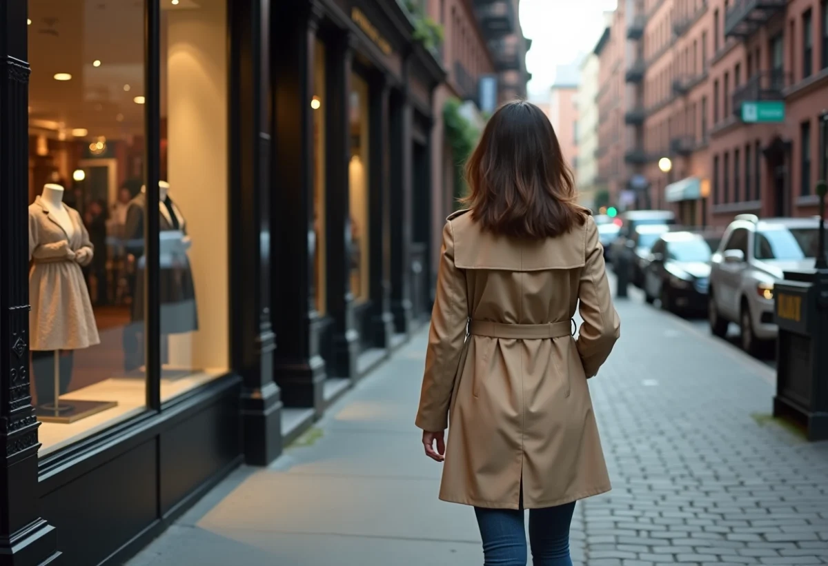 Femme dans le quartier de Soho regardant les vitrines