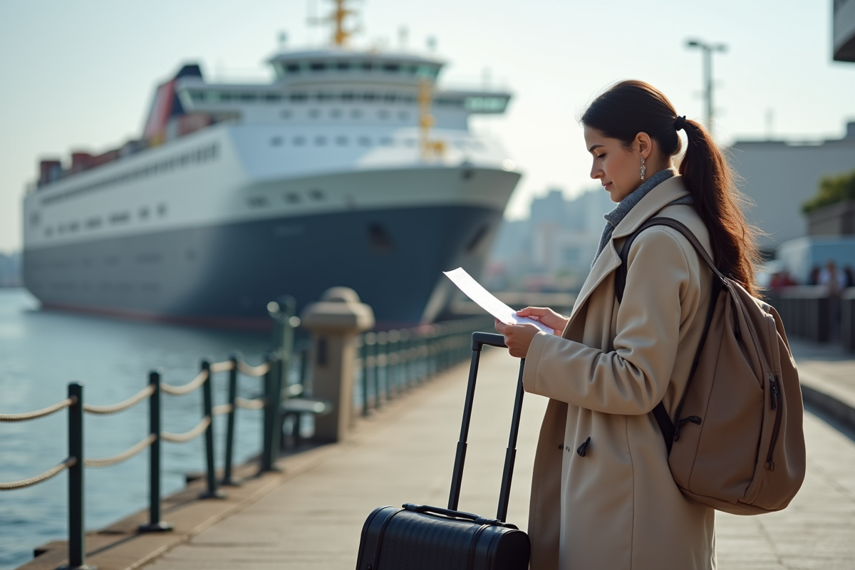 Jeune femme européenne lisant un billet à quai