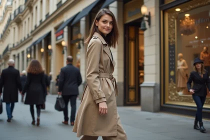 Jeune femme &eacute;l&eacute;gante rue Sainte Honor&eacute; &agrave; Paris mode