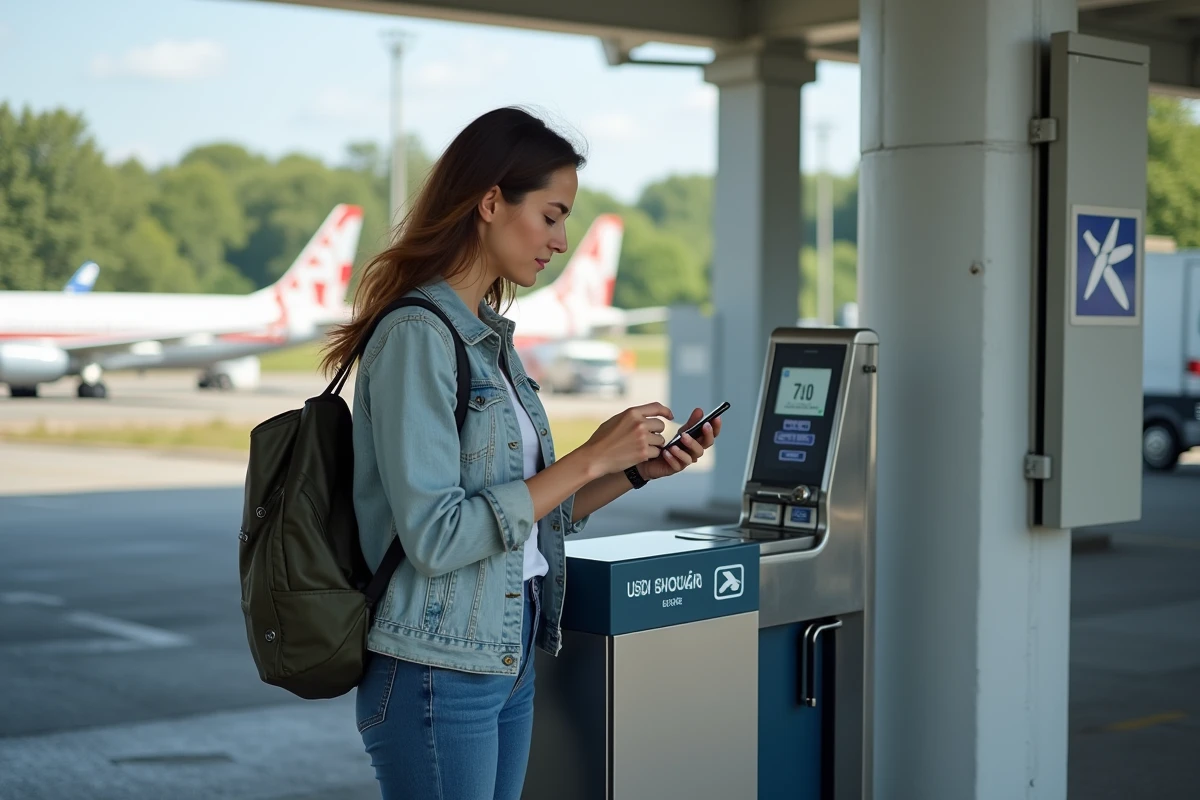 Femme en jean scannant l