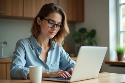 Jeune femme remplissant un formulaire de visa sur ordinateur