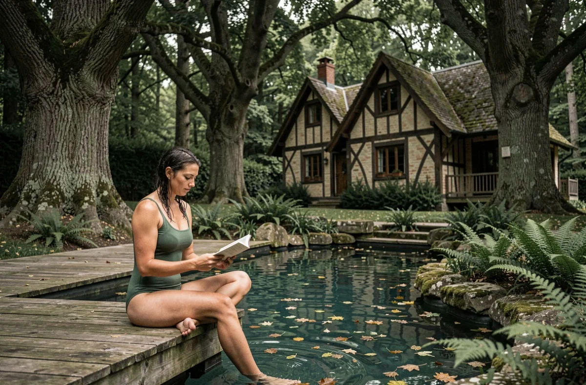 Gîte avec piscine en forêt de Brocéliande à Paimpont entouré de chênes centenaires et de fougères