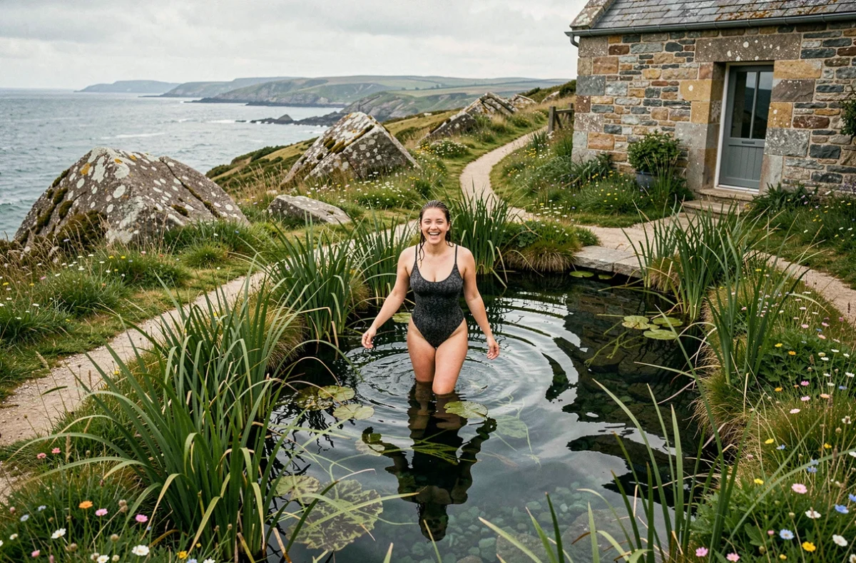 Gîte avec piscine naturelle biologique près de Concarneau avec zone de baignade et plantes aquatiques filtrantes
