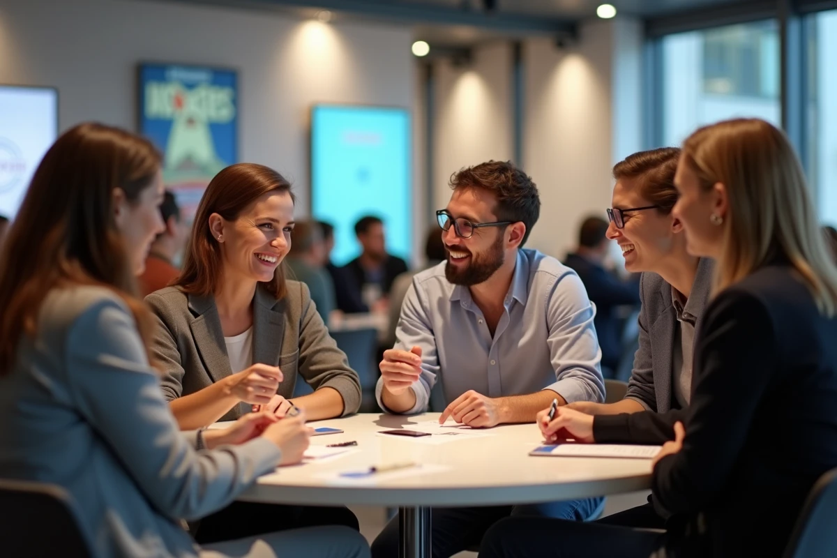 Groupe de blogueurs en discussion lors d'une conférence