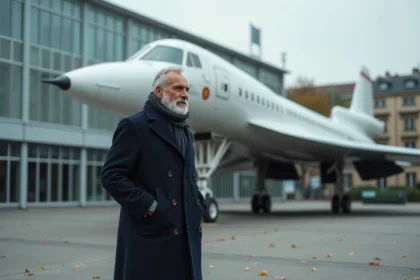 Homme d age moyen regardant un Concorde &agrave; Paris