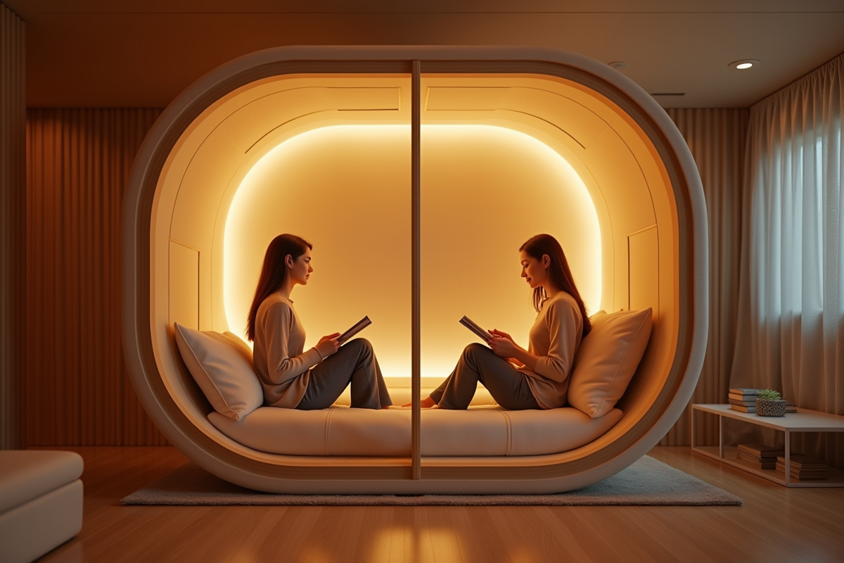 Intérieur moderne d'un hôtel capsule double confortable