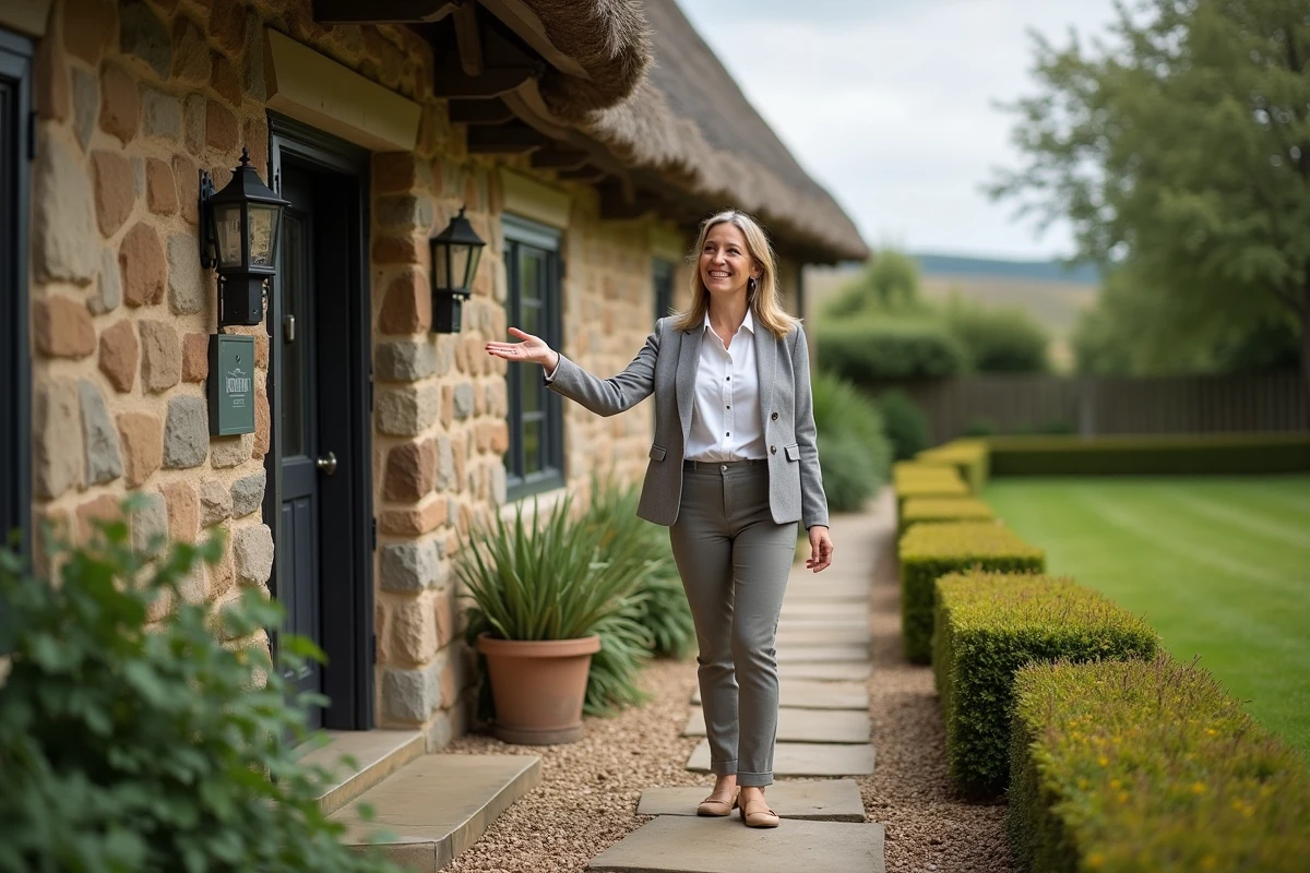 Hôtes accueillants devant une maison de campagne charmante