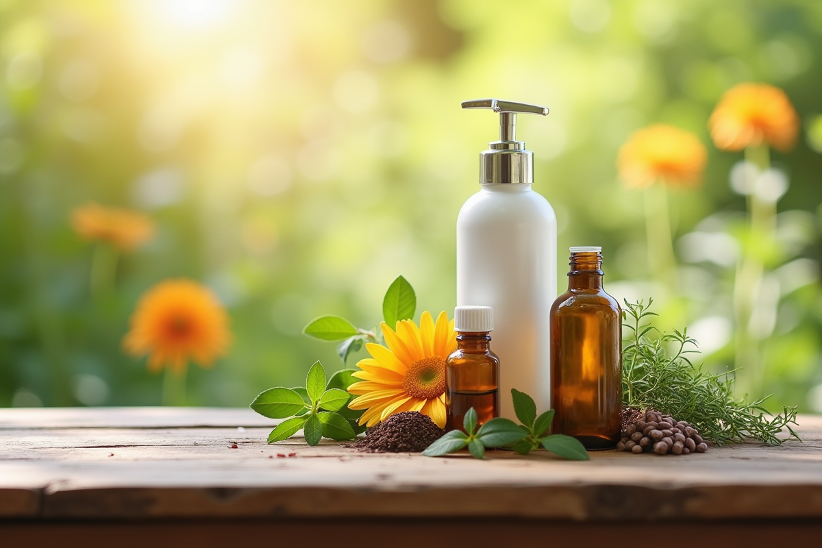 Ingrédients naturels pour shampoing avec herbes et huiles essentielles