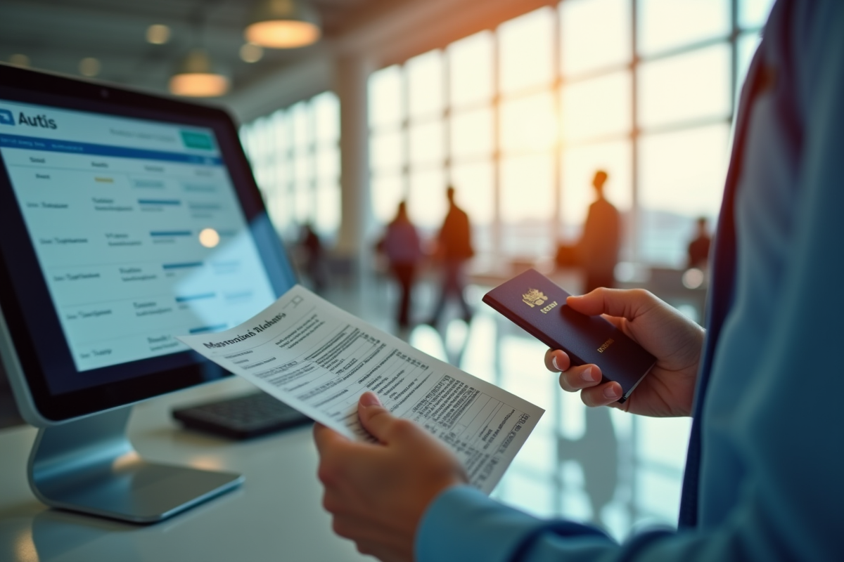 Main d'un voyageur tenant un passeport à l'aéroport lumineux