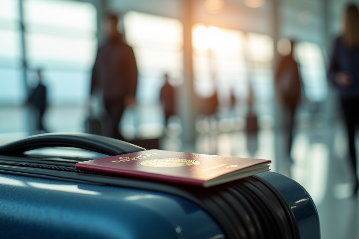 Passeport français sur une valise à Incheon en Corée du Sud