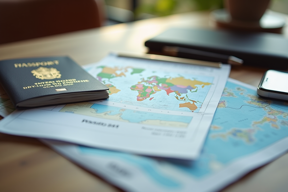 Permis de conduire international et passeport sur bureau en lumière douce