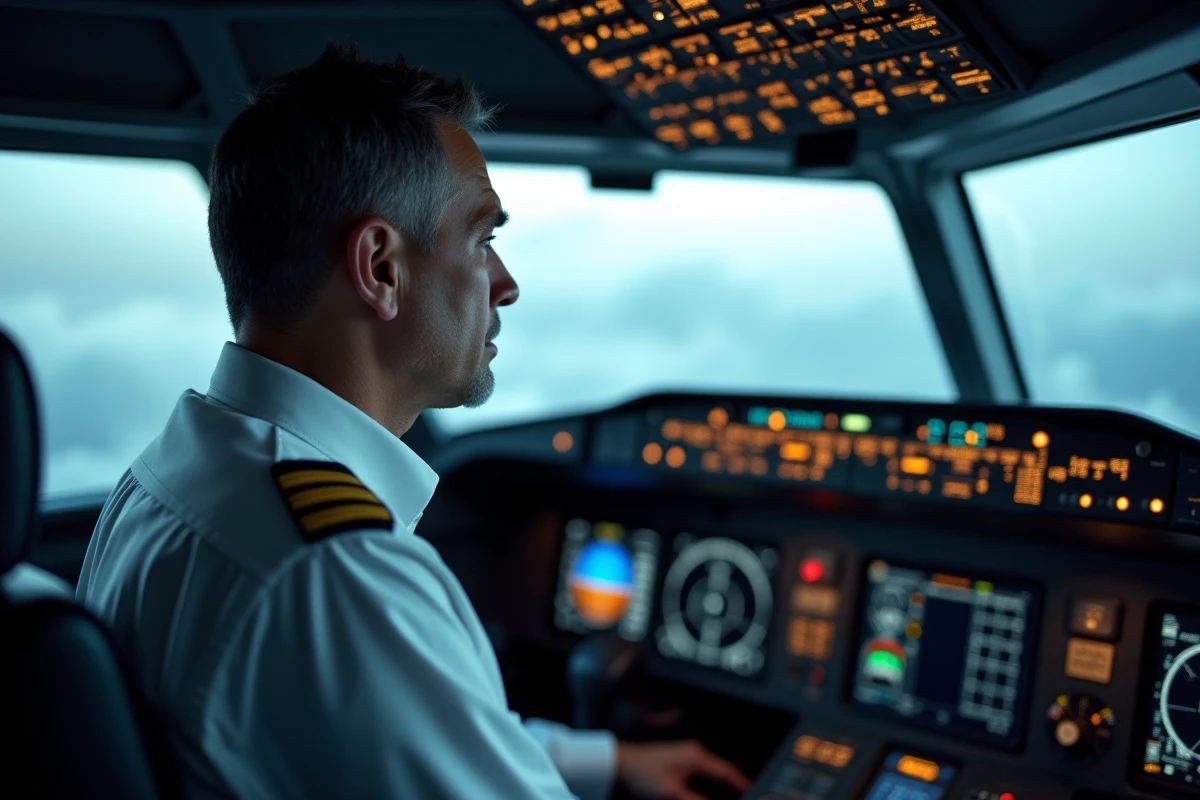 Pilote d'avion en uniforme étudiant un radar dans le cockpit