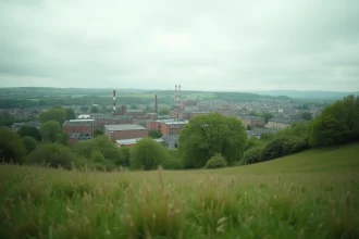 Vue panoramique de Rodange-Pétange au Luxembourg montrant le contraste entre espaces naturels et zones industrielles