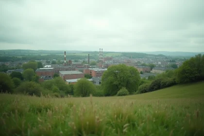 Vue panoramique de Rodange-Pétange au Luxembourg montrant le contraste entre espaces naturels et zones industrielles
