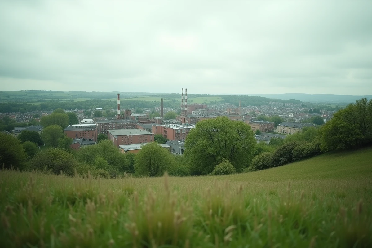 Vue panoramique de Rodange-Pétange au Luxembourg montrant le contraste entre espaces naturels et zones industrielles