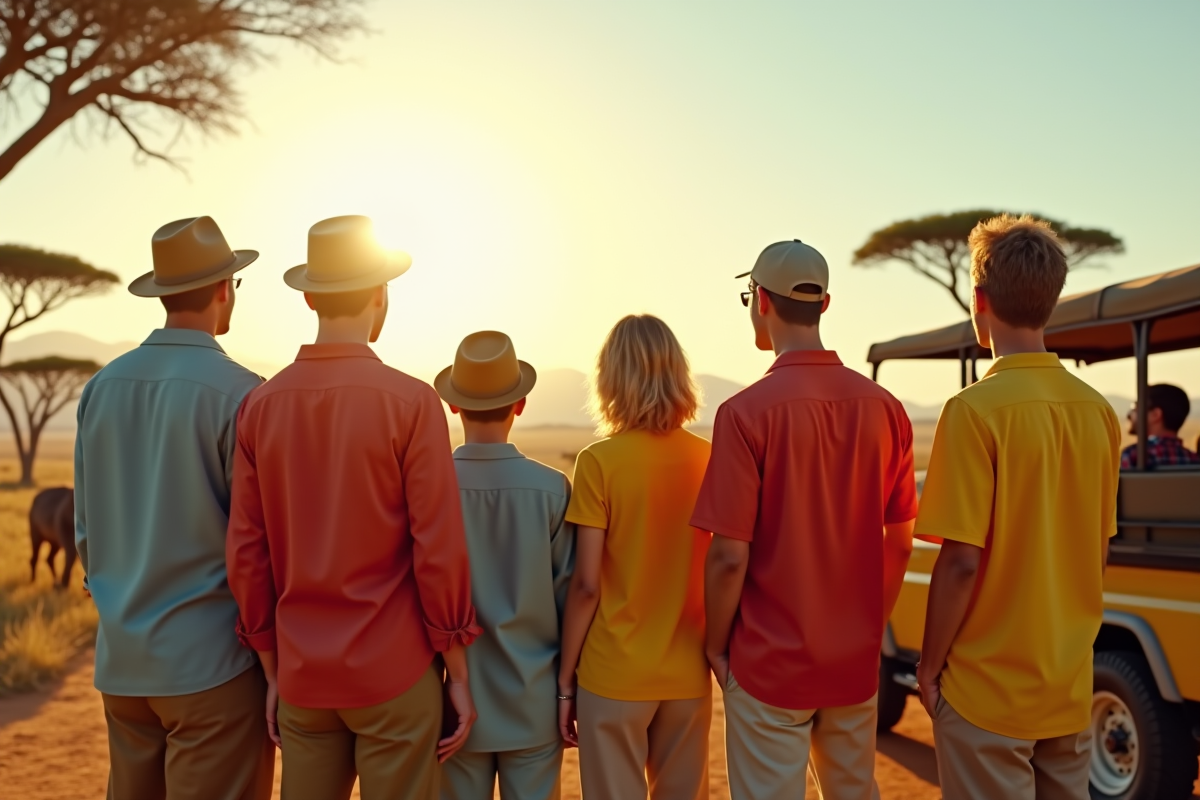 Groupe de touristes en safari en Afrique avec animaux sauvages