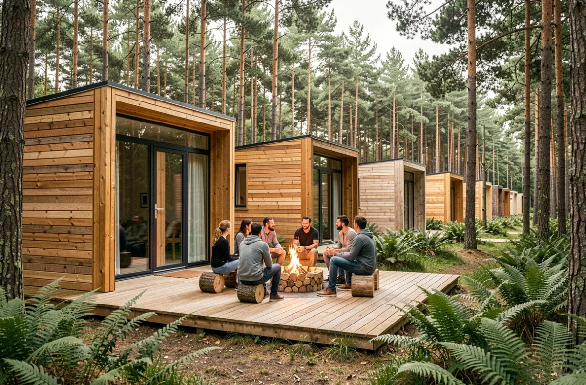 Ushuaïa Villages Domaine du Blanc Pignon à La Calotterie avec lodges en bois dans la forêt