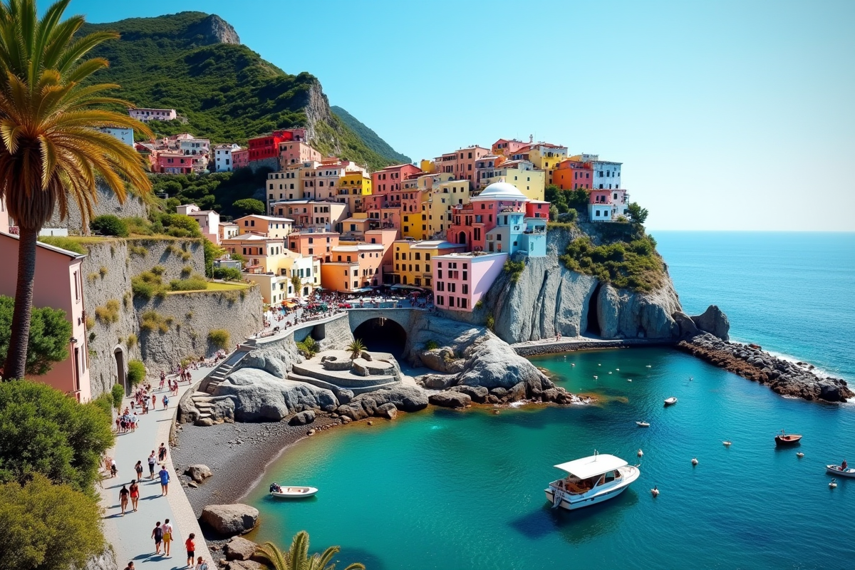 Village méditerranéen coloré sur la côte ensoleillée