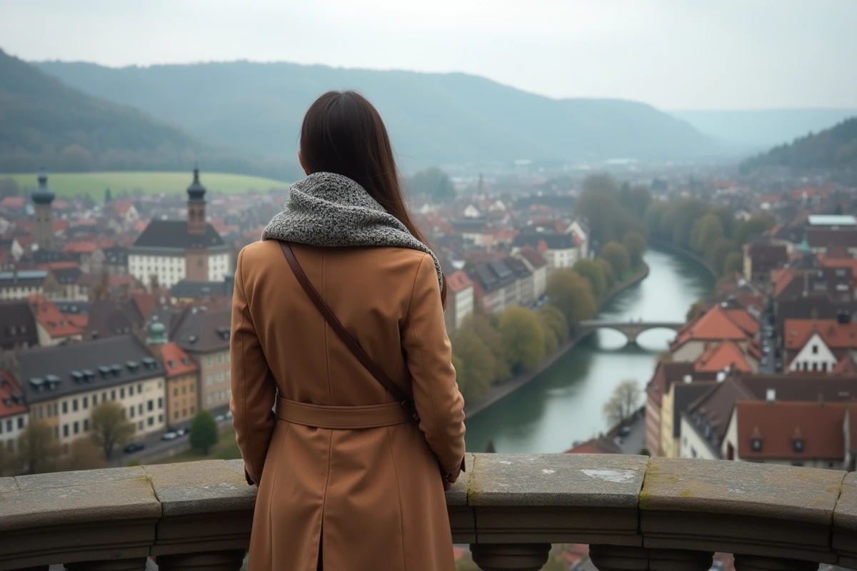 Femme regardant la ville depuis Heidelberg